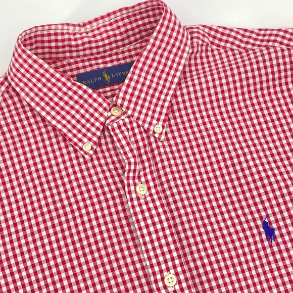 Ralph Lauren Other - Ralph Lauren Mens Large Red White Gingham Seersucker Short Sleeve Button Down